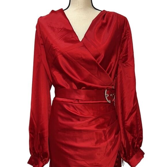 FTF Belted Satin Mini Dress With Tassels - Picture 3 of 14